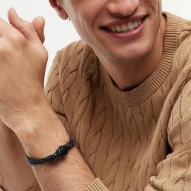 Βραχιόλι TOMMY HILFIGER από Aνοξείδωτο Aτσάλι και Μαύρο Δέρμα SKU-85230