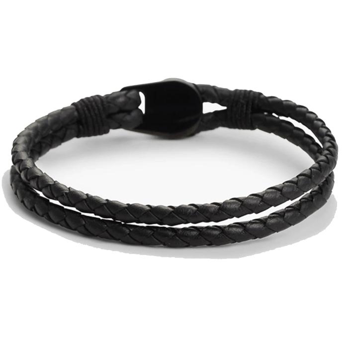 Βραχιόλι TOMMY HILFIGER από Aνοξείδωτο Aτσάλι και Μαύρο Δέρμα SKU-85230