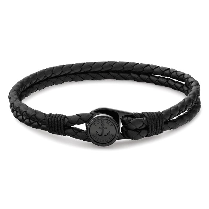 Βραχιόλι TOMMY HILFIGER από Aνοξείδωτο Aτσάλι και Μαύρο Δέρμα SKU-85230