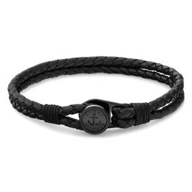 Βραχιόλι TOMMY HILFIGER από Aνοξείδωτο Aτσάλι και Μαύρο Δέρμα SKU-85230