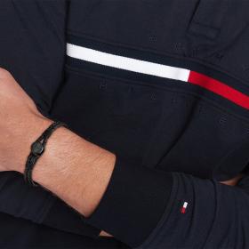 Βραχιόλι TOMMY HILFIGER από Aνοξείδωτο Aτσάλι και Μαύρο Δέρμα SKU-85230