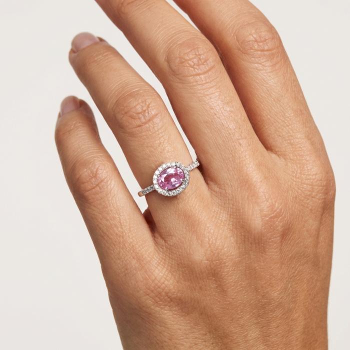 Λευκόχρυσο Δαχτυλίδι K18 με Διαμάντια & Pink Sapphire SKU-85270