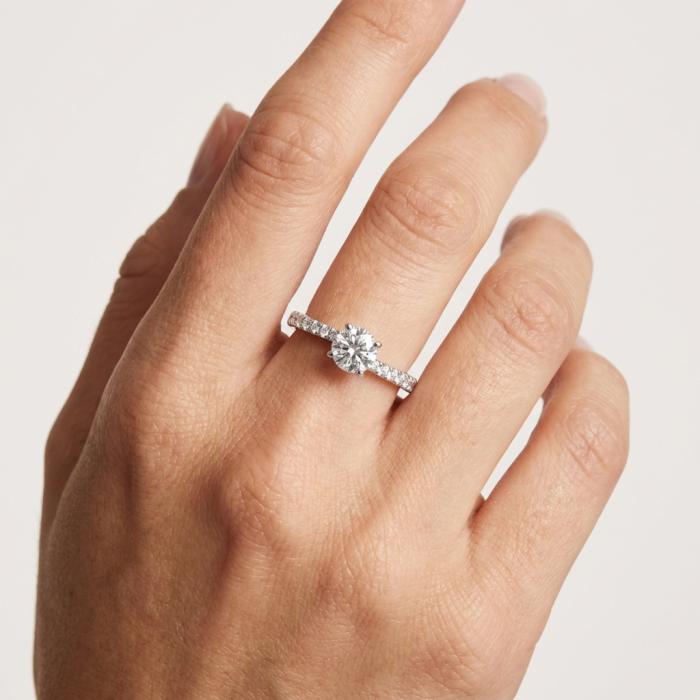 Μονόπετρο Δαχτυλίδι με Διαμάντια Λευκόχρυσος K18 SKU-85900