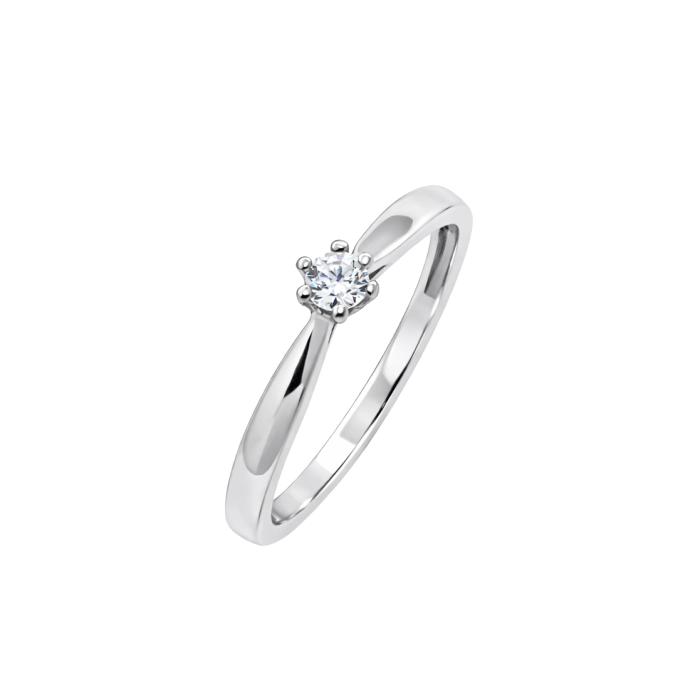 Μονόπετρο Δαχτυλίδι Λευκόχρυσος K9 με Λευκό Ζιργκόν SKU-85134