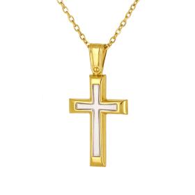 Σταυρός Διπλής Όψεως Δίχρωμος Επίχρυσο Ασήμι 925° SKU-85703