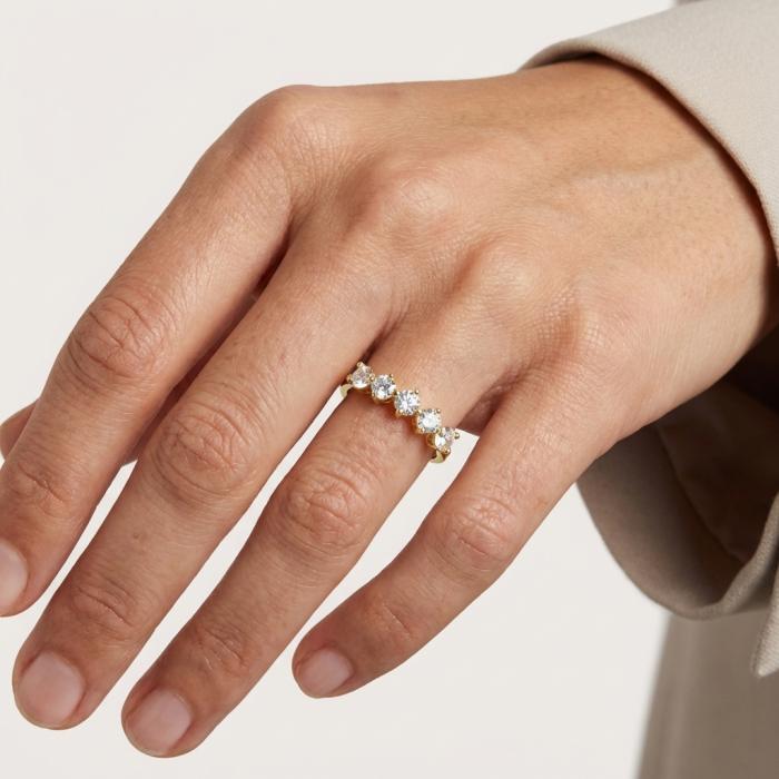 Δαχτυλίδι Σειρέ Κίτρινος Χρυσός K9 με Λευκά Ζιργκόν SKU-85371