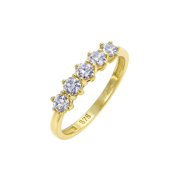 Δαχτυλίδι Σειρέ Χρυσός K9 με Λευκά Ζιργκόν SKU-85377