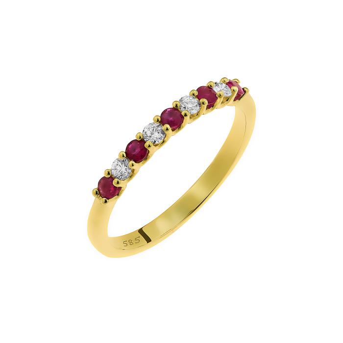 Σειρέ Δαχτυλίδι με Διαμάντια & Ρουμπίνια Χρυσός K18 SKU-85476