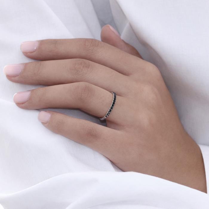 Δαχτυλίδι Σειρέ με Μαύρα Διαμάντια σε Λευκόχρυσο K9 SKU-85836