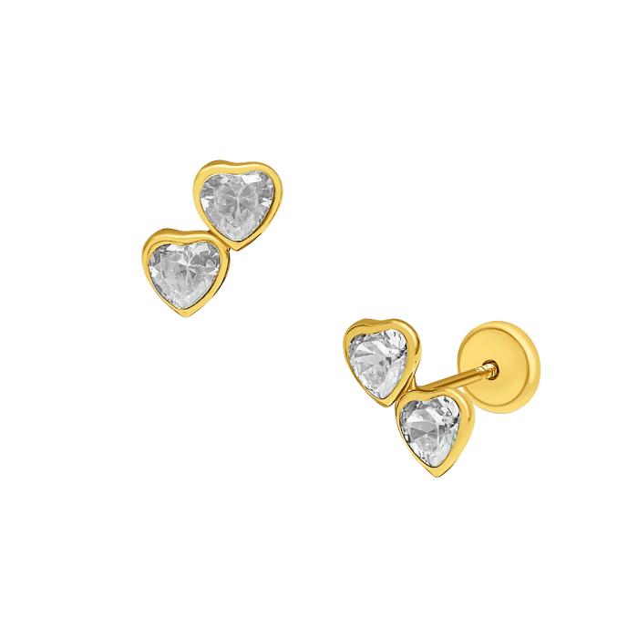 Σκουλαρίκια Καρδιά με Λευκά Ζιργκόν Χρυσός K9