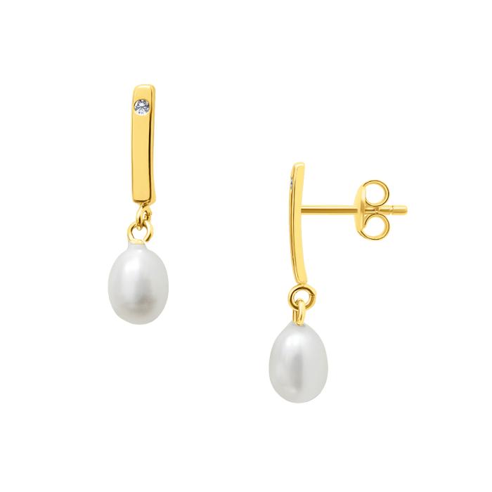 Σκουλαρίκια με Λευκά Ζιργκόν & Μαργαριτάρια Χρυσός K9 SKU-85619