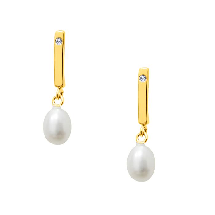 Σκουλαρίκια με Λευκά Ζιργκόν & Μαργαριτάρια Χρυσός K9 SKU-85619