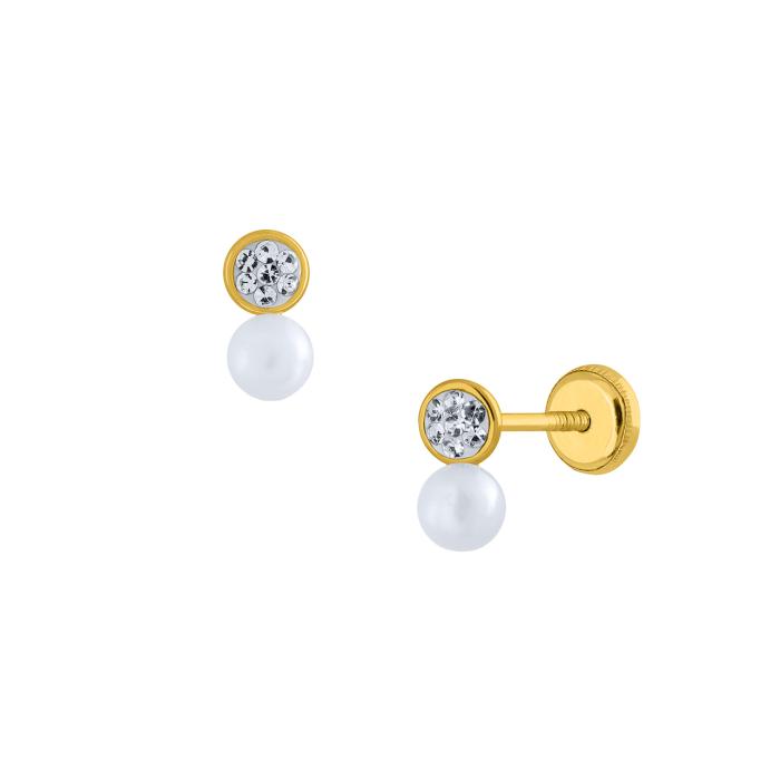 Παιδικά Σκουλαρίκια Χρυσός Κ9 με Ζιργκόν & Μαργαριτάρι