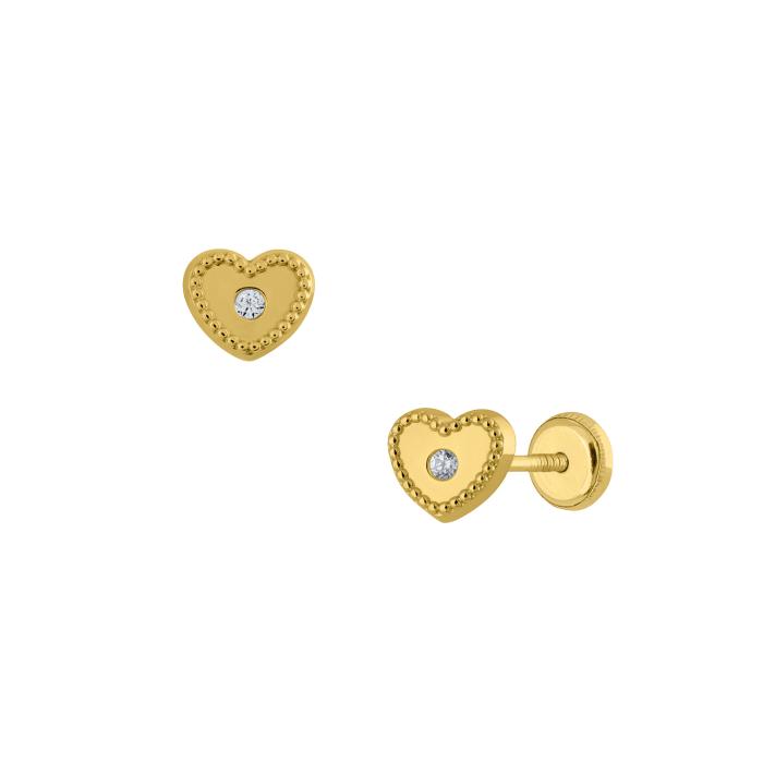 Παιδικά Σκουλαρίκια Καρδιά Χρυσός Κ9 με Ζιργκόν