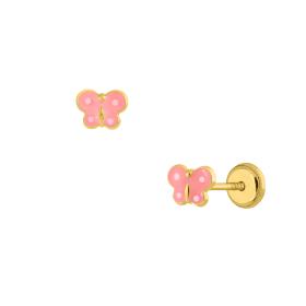 Σκουλαρίκια Πεταλούδα με Ροζ Σμάλτο Χρυσός K9 SKU-85672