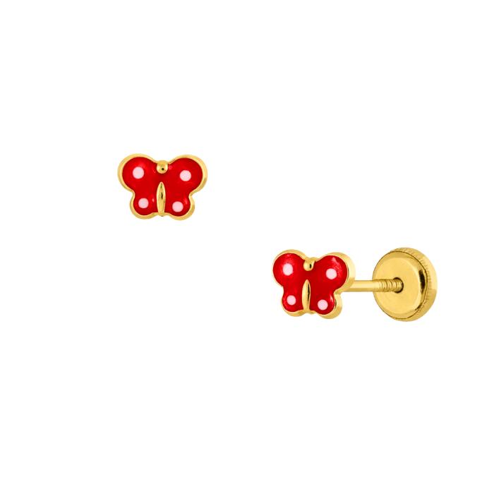 Σκουλαρίκια Πεταλούδα με Κόκκινο Σμάλτο Χρυσός K9