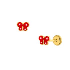 Σκουλαρίκια Πεταλούδα με Κόκκινο Σμάλτο Χρυσός K9 SKU-85673