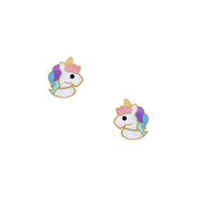 Παιδικά Σκουλαρίκια Μονόκερος με Σμάλτο Χρυσός K9 SKU-85678