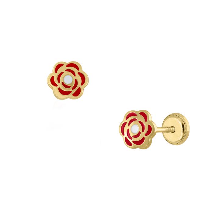 Σκουλαρίκια Λουλούδι με Κόκκινο Σμάλτο Χρυσός K9