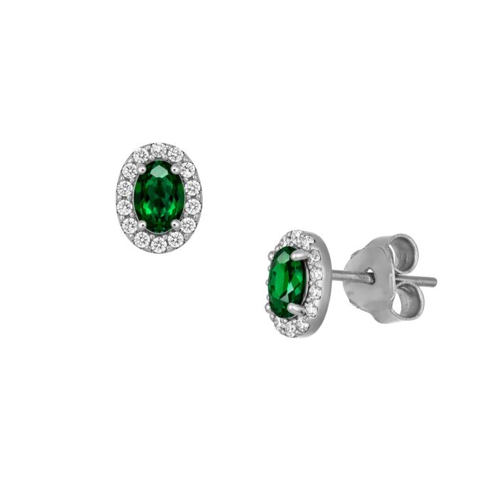 Γυναικεία Σκουλαρίκια Ροζέτα Λευκόχρυσος K9 με Ζιργκόν SKU-85744