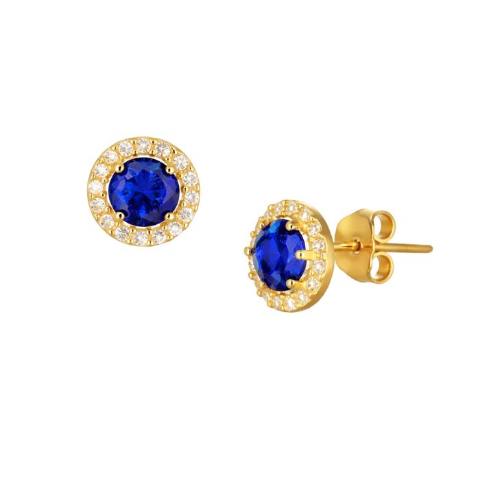 Γυναικεία Σκουλαρίκια Ροζέτα Χρυσός K9 με Λευκά & Μπλε Ζιργκόν SKU-85749