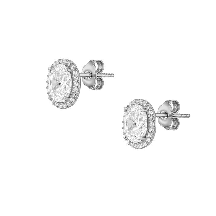 Γυναικεία Σκουλαρίκια Ροζέτα Λευκόχρυσος K9 με Λευκά Ζιργκόν SKU-85751