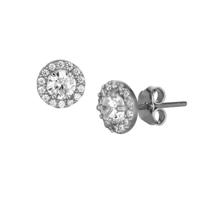 Γυναικεία Σκουλαρίκια Ροζέτα με Λευκά Ζιργκόν Λευκόχρυσος Κ9 SKU-85753