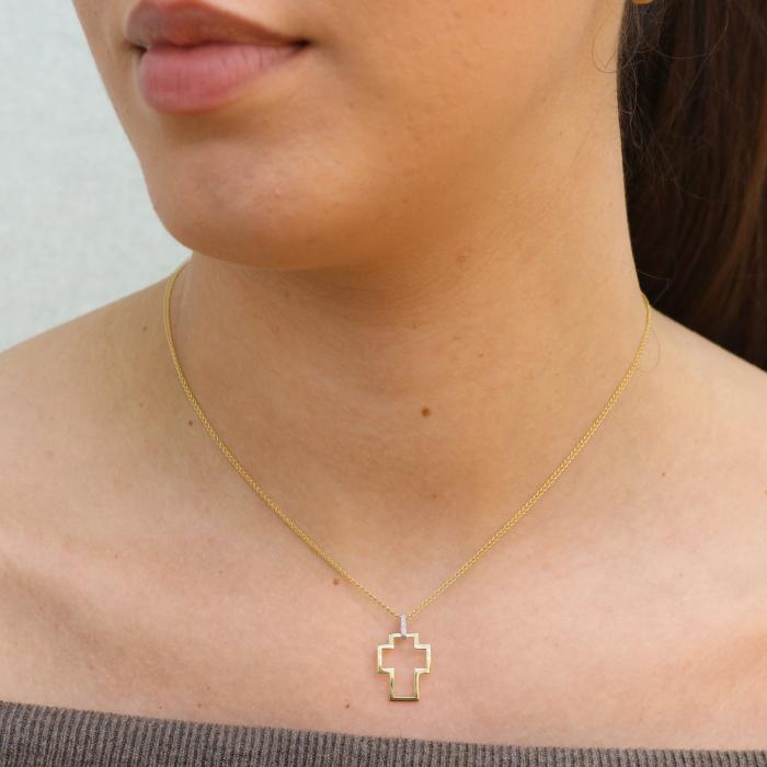 Σταυρός με Αλυσίδα Λευκόχρυσος & Χρυσός K14 με Διαμάντια SKU-85445