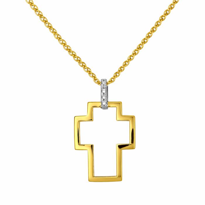 Σταυρός με Αλυσίδα Λευκόχρυσος & Χρυσός K14 με Διαμάντια SKU-85445