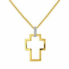 Σταυρός με Αλυσίδα Λευκόχρυσος & Χρυσός K14 με Διαμάντια SKU-85445