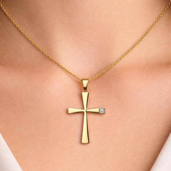 Σταυρός με Διαμάντι από Κίτρινο Χρυσό Κ14 SKU-85985