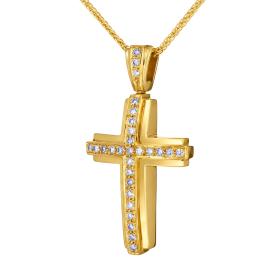 Γυναικείος Βαπτιστικός Σταυρός Χρυσός Κ14 με Διαμάντια SKU-85018