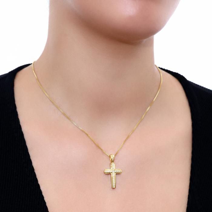 Γυναικείος Βαπτιστικός Σταυρός Χρυσός Κ14 με Διαμάντια SKU-85018