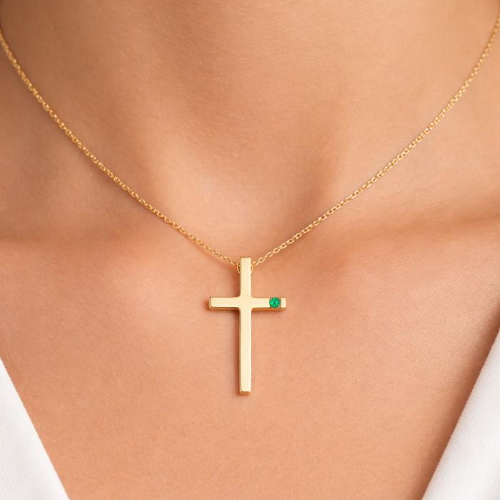 Σταυρός με Σμαράγδι Χρυσός K14 SKU-85835