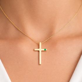 Σταυρός με Σμαράγδι Χρυσός K14 SKU-85835