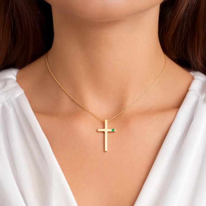 Σταυρός με Σμαράγδι Χρυσός K14 SKU-85835