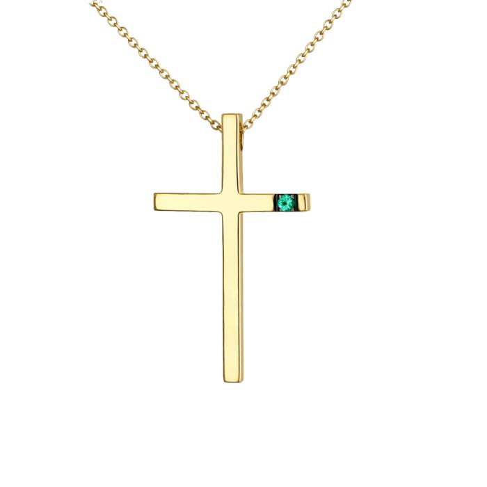 Σταυρός με Σμαράγδι Χρυσός K14 SKU-85835