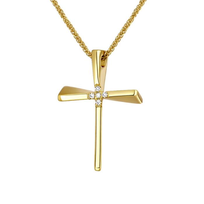 Σταυρός με Διαμάντια από Κίτρινο Χρυσό K18 SKU-85970