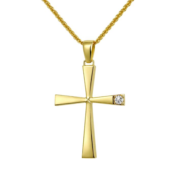Σταυρός με Διαμάντι από Κίτρινο Χρυσό Κ14 SKU-85985