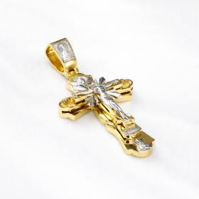 Ανδρικός Σταυρός με Εσταυρωμένο & Αγίους Λευκόχρυσος & Χρυσός K14 SKU-86273