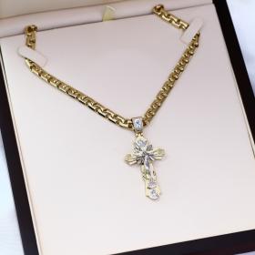 Ανδρικός Σταυρός με Εσταυρωμένο & Αγίους Λευκόχρυσος & Χρυσός K14 SKU-86273