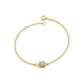 Βραχιόλι Ματάκι Χρυσός Κ9 με Λευκό & Ροζ Σμάλτο SKU-86951