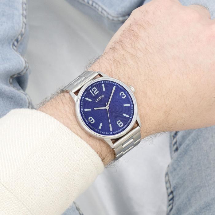 Ρολόι OOZOO Timepieces με Μπλέ Καντράν & Ασημί Μπρασελέ SKU-86915