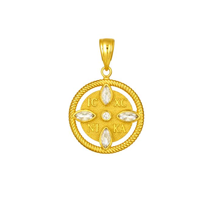 Παιδικό Φυλαχτό Κωνσταντινάτο Χρυσός Κ9 με Λευκά Ζιργκόν SKU-86362