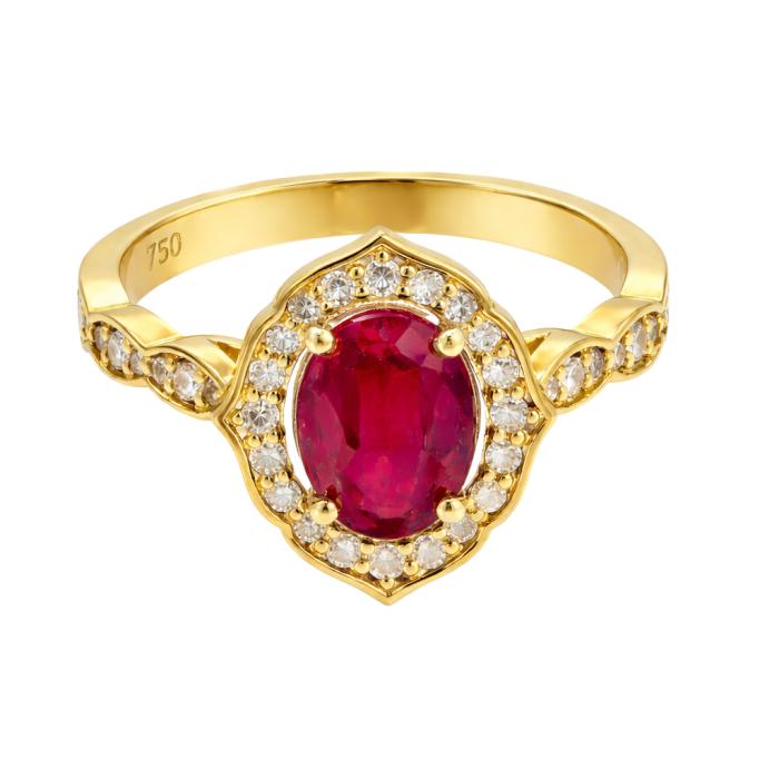 Δαχτυλίδι με Διαμάντια και Treated Ρουμπίνι από Κίτρινο Χρυσό K18 SKU-86367