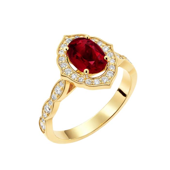 Δαχτυλίδι με Διαμάντια και Treated Ρουμπίνι από Κίτρινο Χρυσό K18 SKU-86367