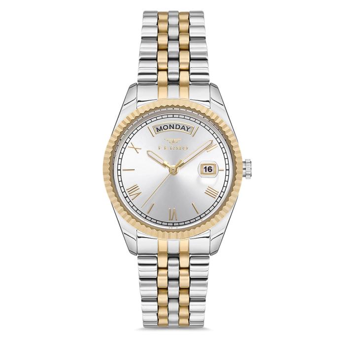 Γυναικείο Ρολόι FERRO με Ασημι Καντράν & Δίχρωμο Μπρασελέ SKU-86522