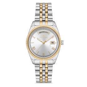 Γυναικείο Ρολόι FERRO με Ασημι Καντράν & Δίχρωμο Μπρασελέ SKU-86522