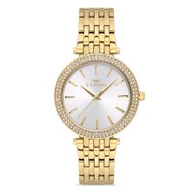 Γυναικείο Ρολόι FERRO με Ασημί Καντράν & Χρυσό Μπρασελέ SKU-86521