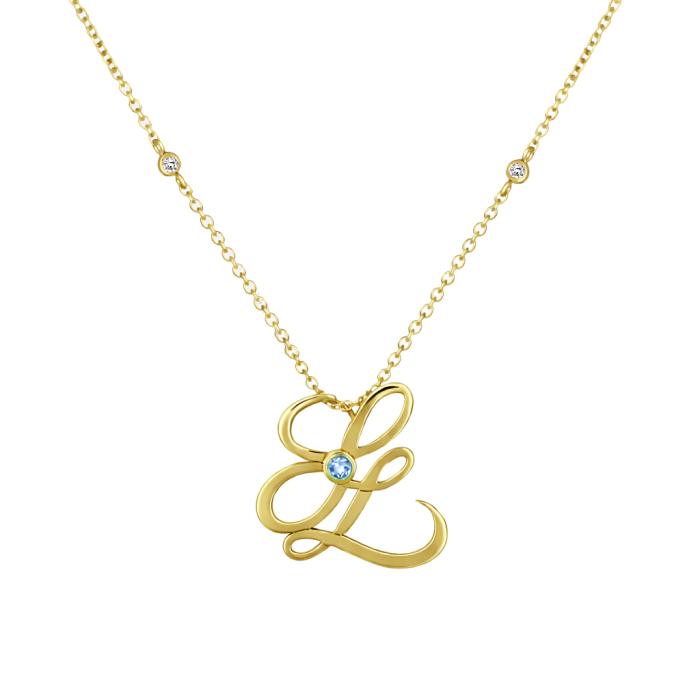 Κολιέ με Διαμάντια & Aquamarine Χρυσός Κ14 SKU-86493